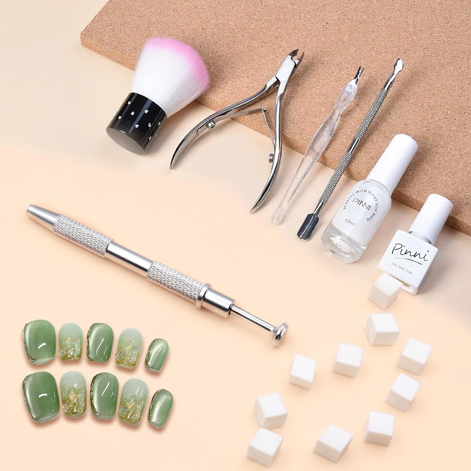 KASURE 300 Stück Nail Art Schwamm, Metall Mit Greifer Nagel Pinsel, Nageldesign Tilbehør Für Nail Art, Schwammpinsel Für Farbverlaufs-Nageldesign