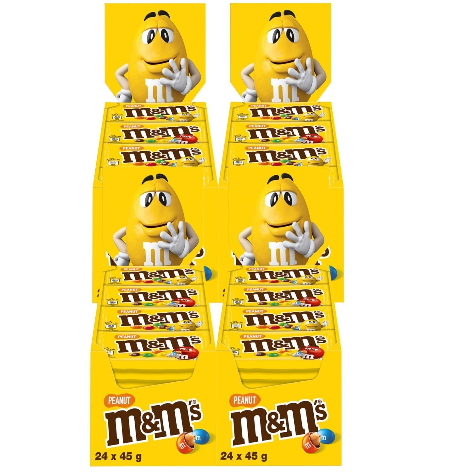 M&M's Peanut Chocolate Bulk Pack 24 x 45 g Chokolade Peanut Flavored Linser Chokoladegave (1080g) Ideel som en fodbold-tema-godbid