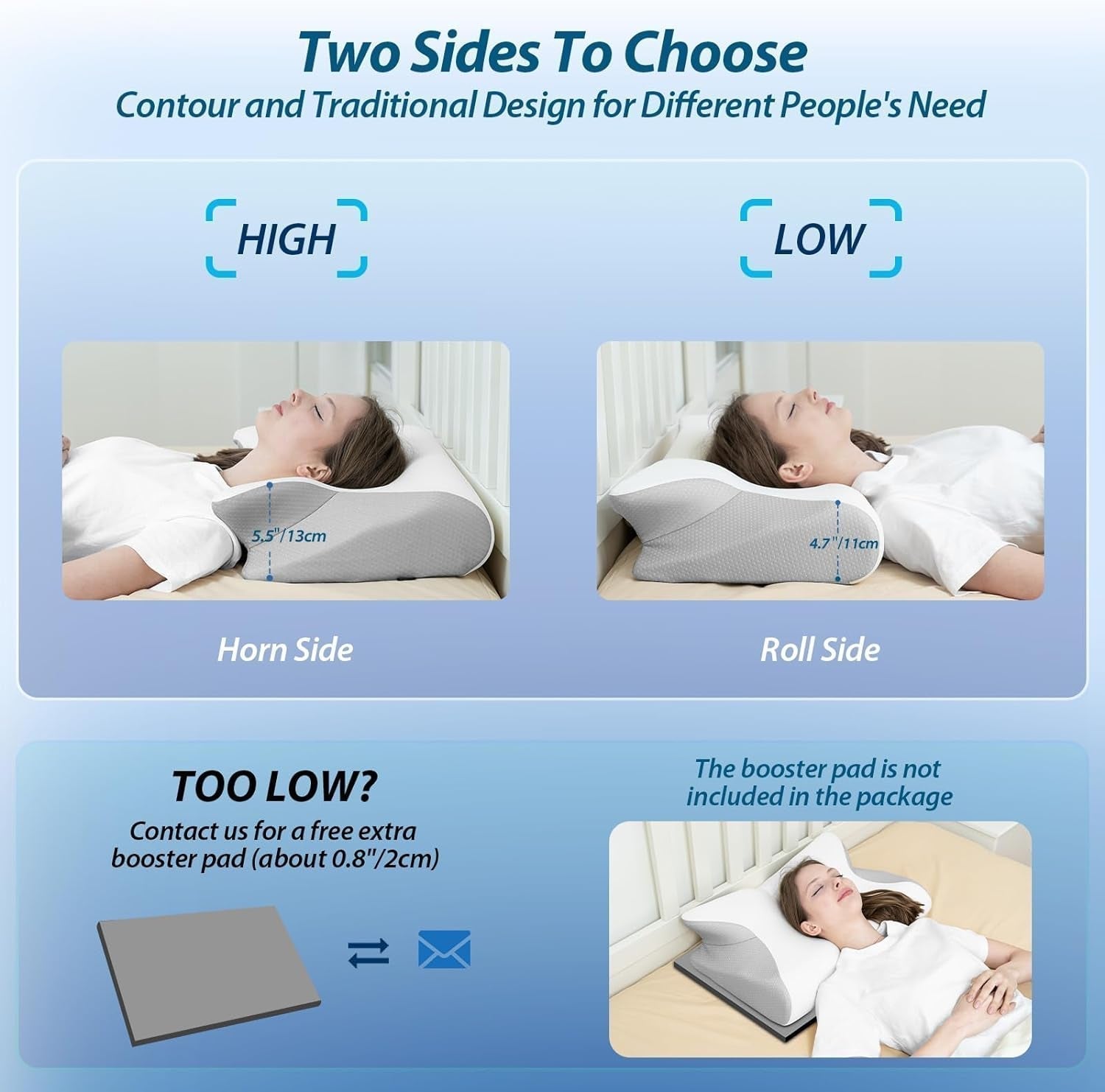 HOMCA Nakkepude Memory Foam Ortopædisk Pude 2 i 1 Nakkestøttepude med 3D Køling Betræk Ergonomisk Sovepude til Ryg, Side og Mave Sveller Grå 60X13/11X40cm Cervikal Ortopædiske Puder Naty Shop