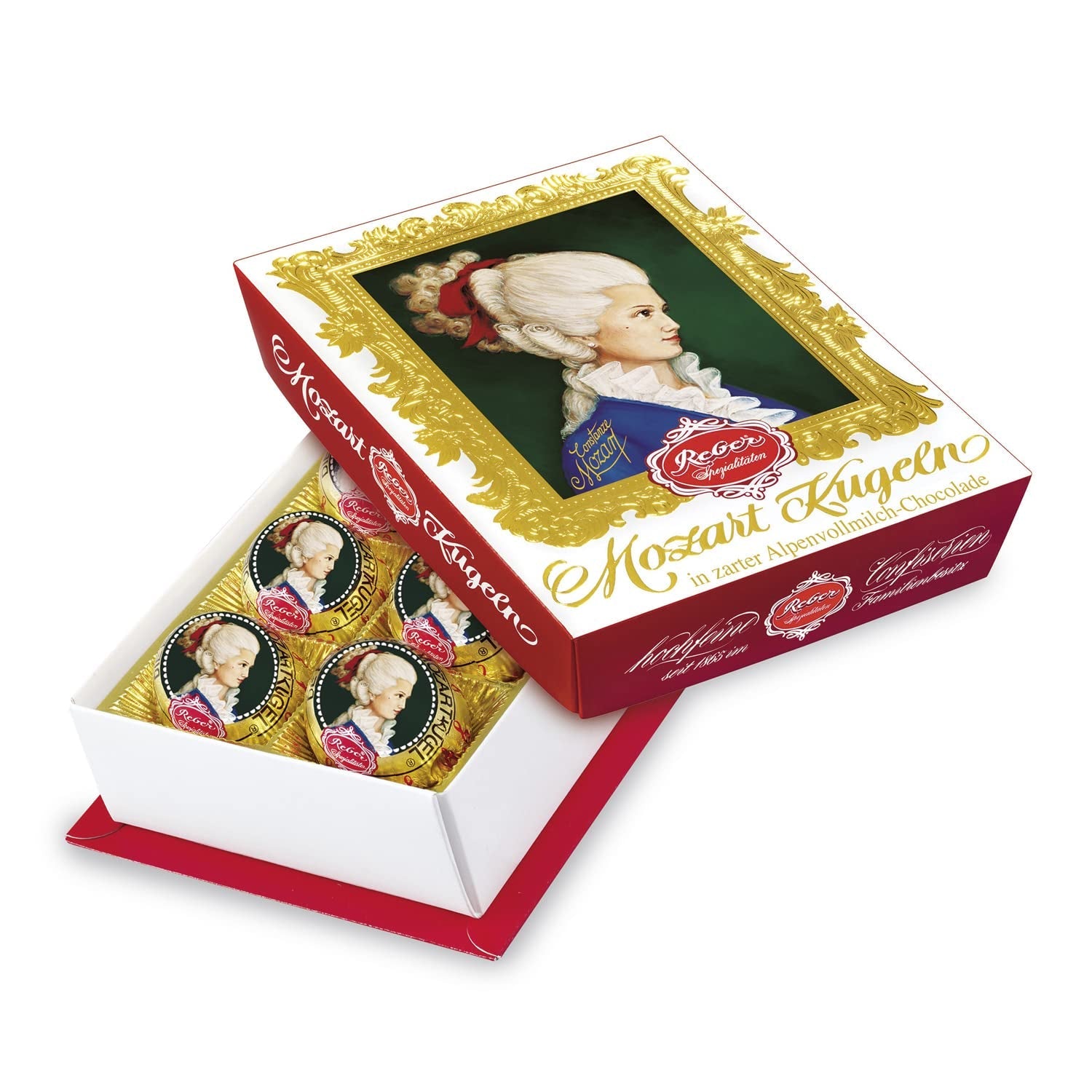 Reber Mozart kugler med mørk chokolade, pakke med 6 med marcipan og nougat, vegansk - 1 x 120 g