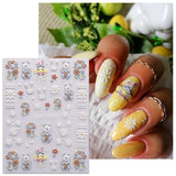 JMEOWIO 6 Blatt 3D Nagelsticker Ostern Nail Art Sticker Selbstklebend Nagelaufkleber 5D Stereoskopisk Süßer Hase Ei Dekoration Nageldesign Zubehör