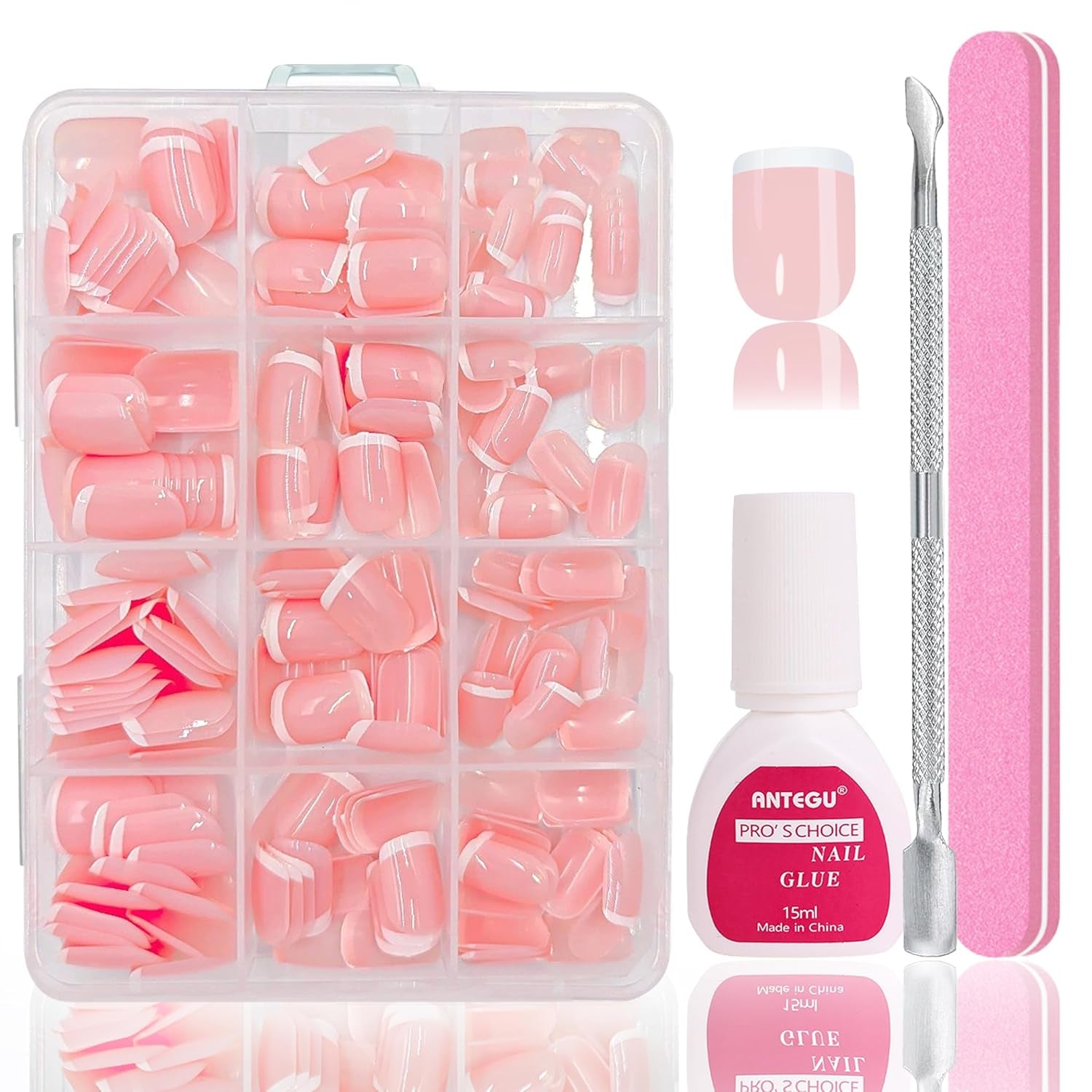Ballerina falske neglesæt - 240 stykker Delikat lilla pink falske negle, fulddækkende lim på falske negle, falske neglespidssæt til manicure og neglekunst til kvinder og piger (lavendelrosa)