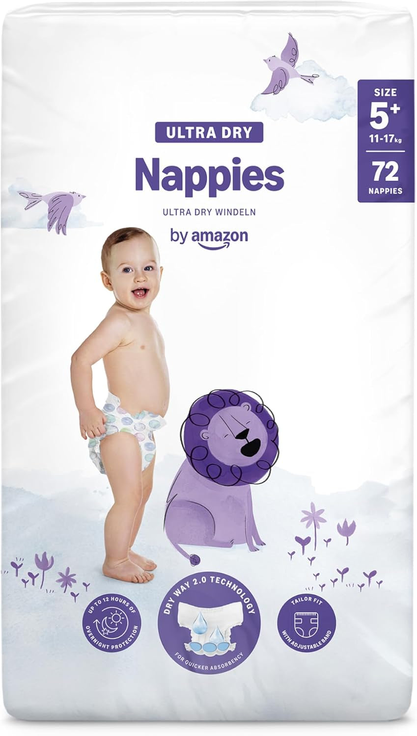Amazon Ultra Dry Bleer, størrelse 1 (2-5 kg) - Månedlig æske, hvid, 96 antal (2 pakker af 48) (tidligere Mama Bear Brand, identisk produkt)