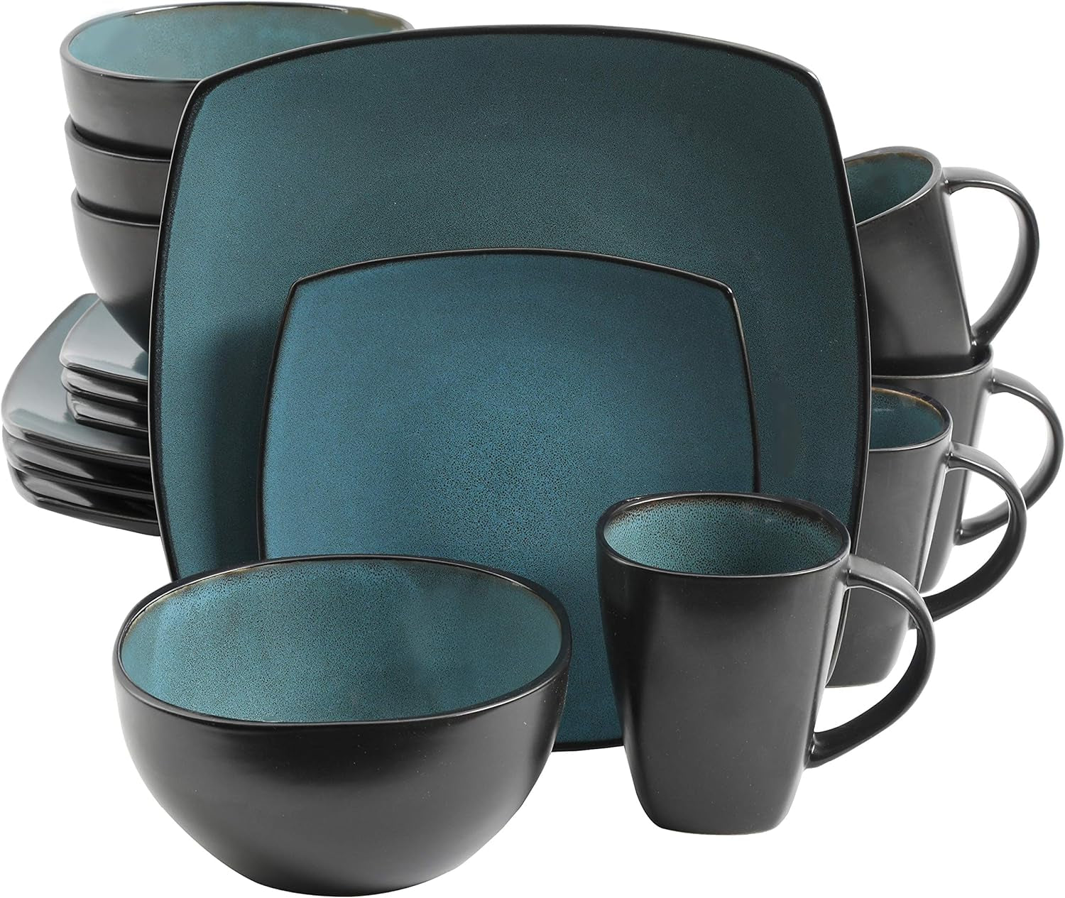 Gibson 99813.16R Elite Soho Lounge Reactive Glaze 4-personers servisesæt, 16 dele, blågrøn/sort tofarvet effekt