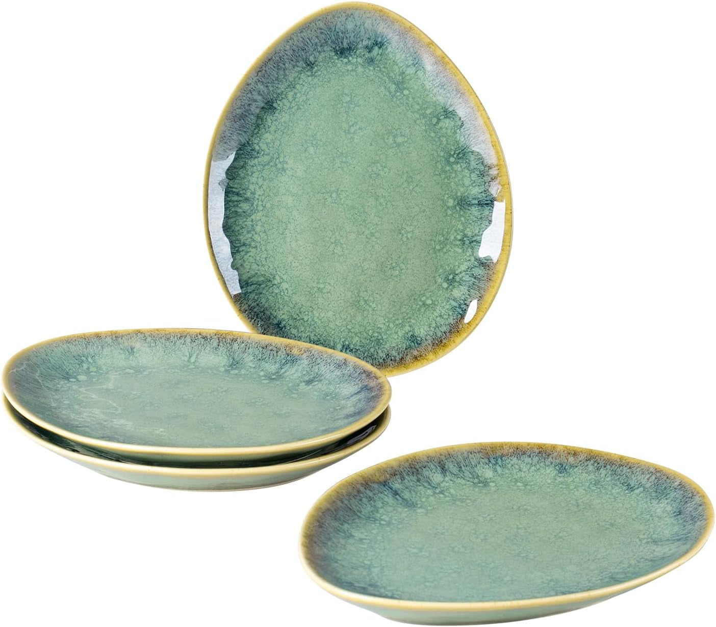 Henten Home Specialtallerkener i stentøj, snack- og sauceskåle - 20x17cm til 4 personer, morgenmadstallerkener i porcelæn - moderne grønt design