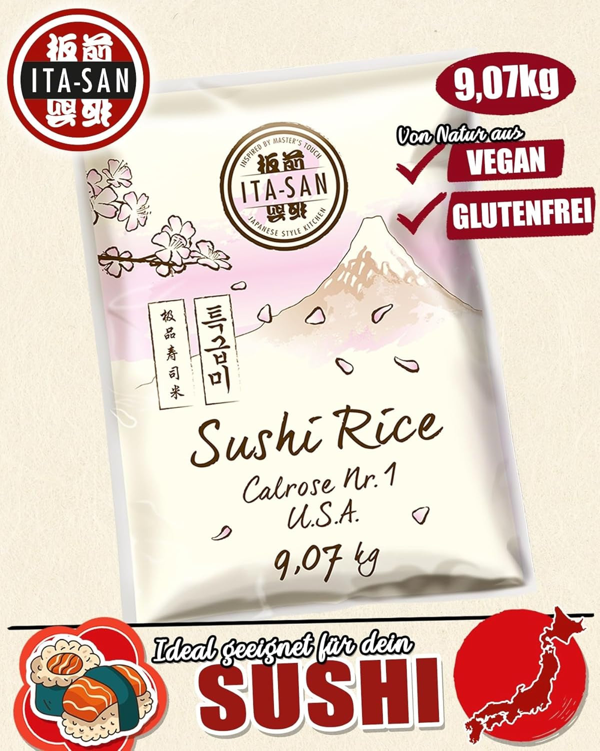 ITA-SAN Calrose / Ris til sushi, 1 pakke (1 x 9,07 kg)