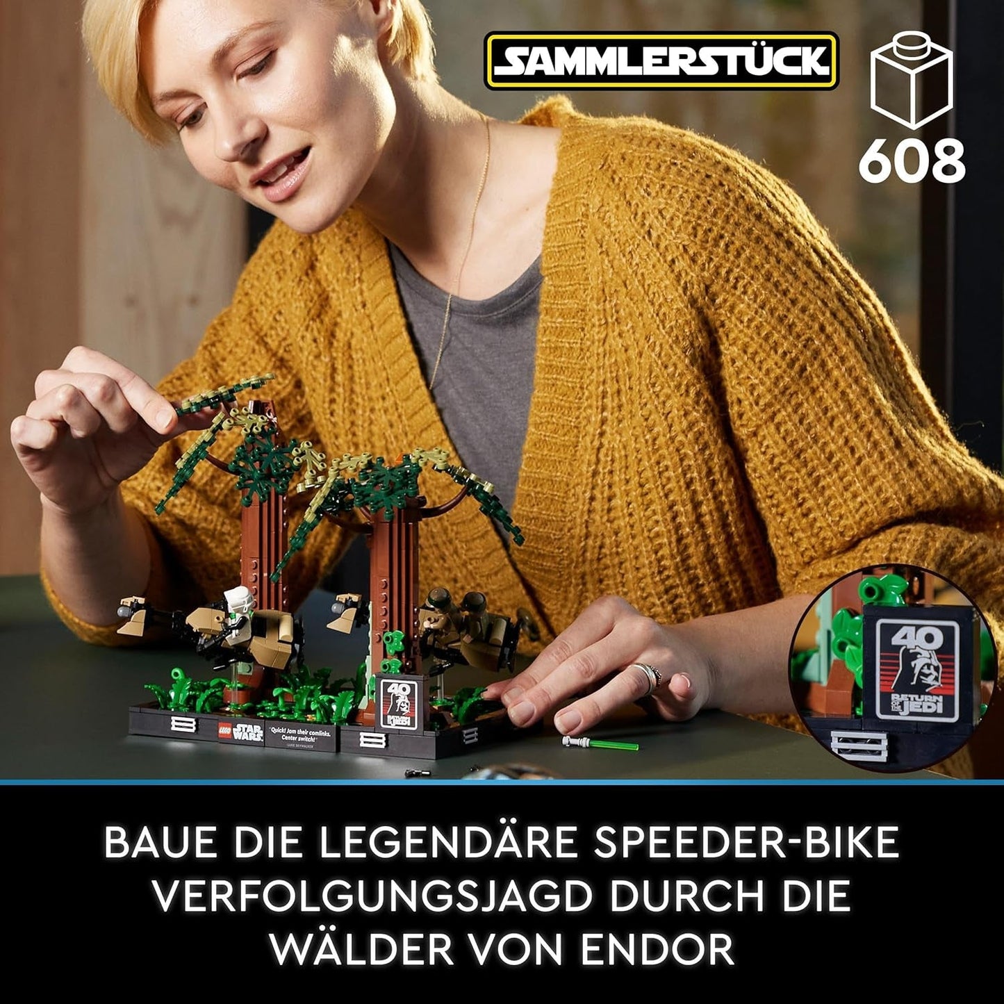 LEGO 75353 Star Wars Pursuit on Endor - Diorama Sæt, Return of the Jedi med Luke Skywalker, Princess Leia & Scout Trooper og Speeder Bikes, 40 års jubilæums byggesæt Besuche den LEGO-Store