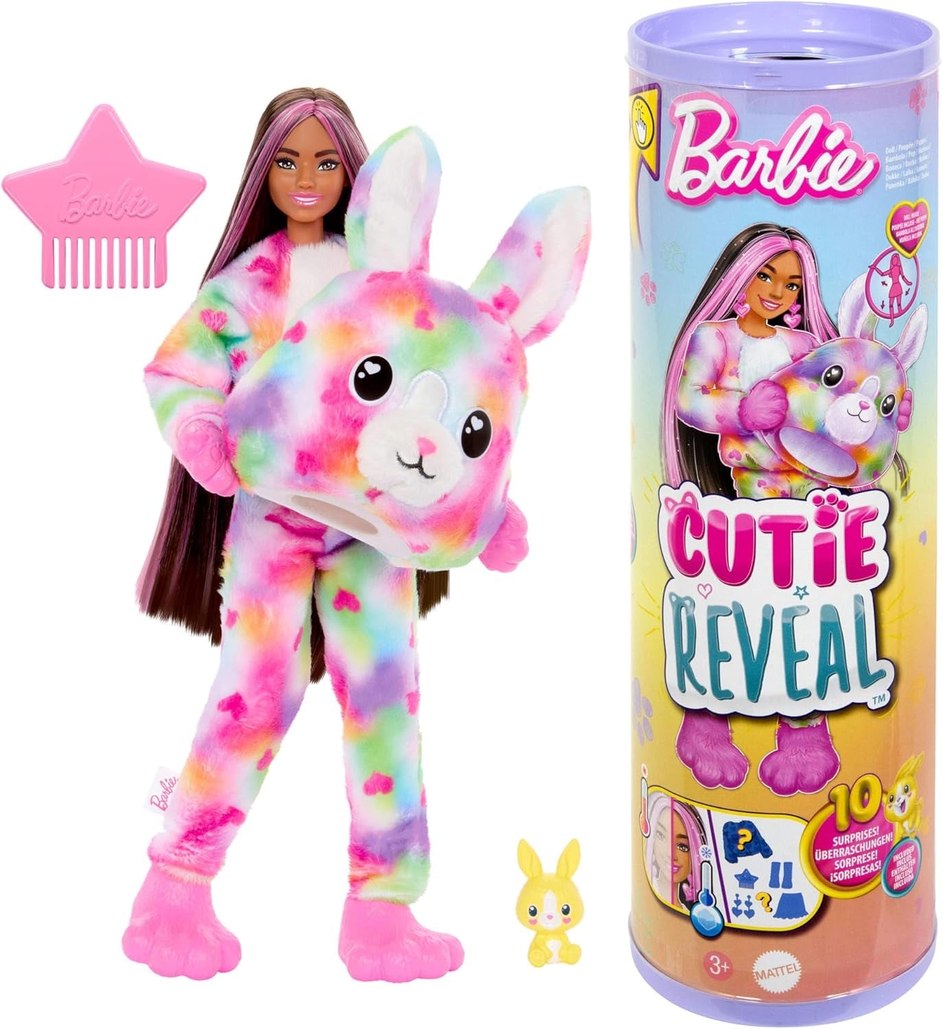 Barbie Cutie Reveal Dukke og tilbehør, Batik Bunny Plys kostume og 10 farveskiftende overraskelser, Color Dream Series, HRK38 Naty Shop Dolls Batik Bunnies