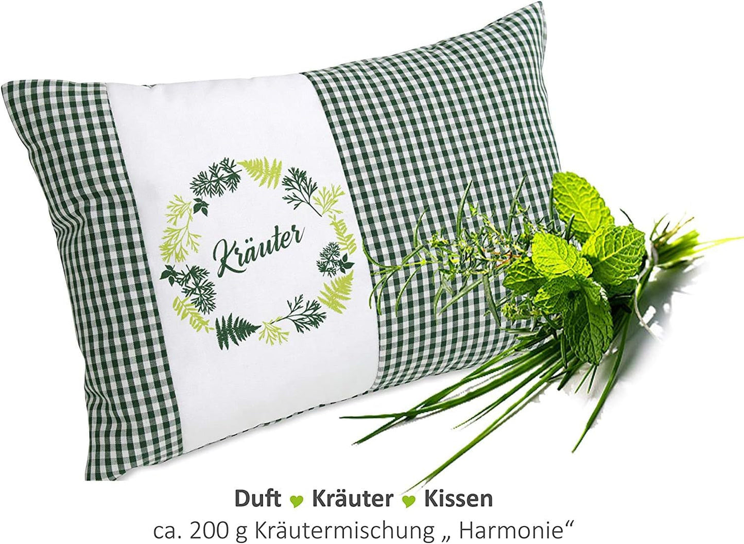 Gözze - Urteduftende pude, 200 G urteblandingsfyld, 100 % bomuldsbetræk, 30 X 20 Cm - Plaid Green Naty Shop Standardpuder