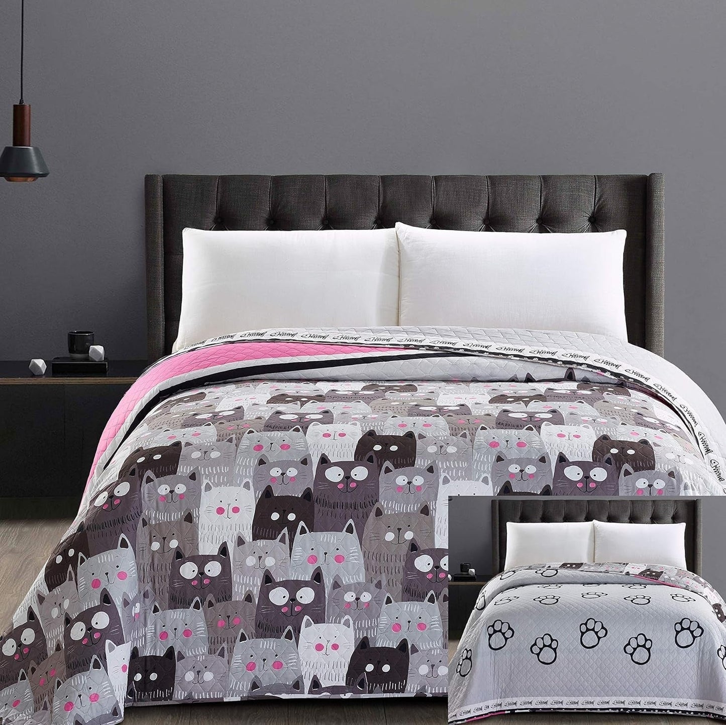 Decoking 32350 Sengetæppe 220X240 Cm Dobbeltsidet microfiber sengetæppe nem at vedligeholde Beige Lysebrun Kakaobrun Grå Stål Antracit Grafit Sort Hvid Pink Katte Invasion af katte Senge og tæpper Beuche den DecoKing-Store 220X240 Cm