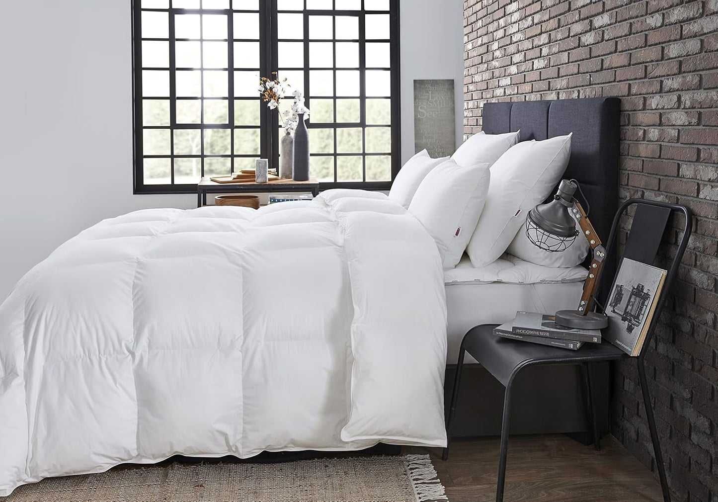 DODO 40381220 Helsinki tæppe, ydermateriale af percale bomuld, andedun/læderfyld, 240 Cm 220 Cm, hvide Dyner og dyner Naty Shop