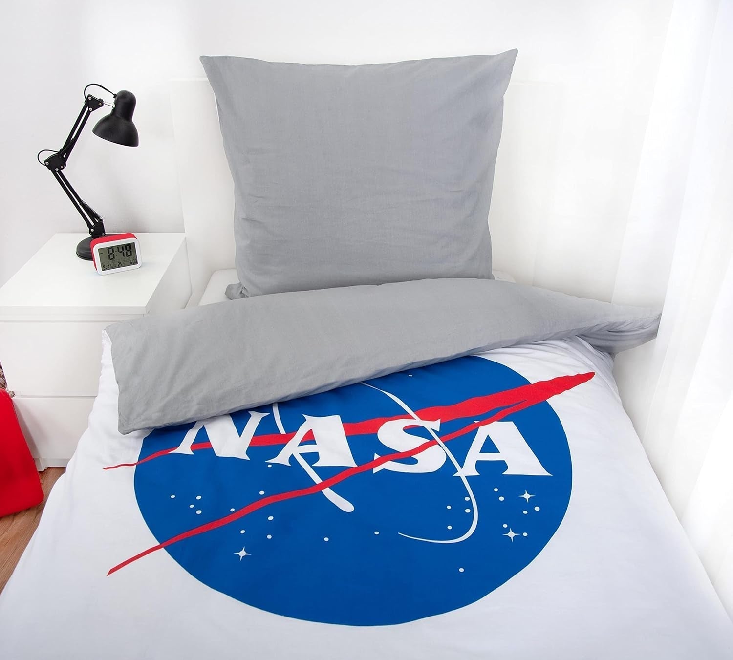 NASA sengesæt, bomuld/forstærket, grå/hvid Sengetøj - børn Naty Shop