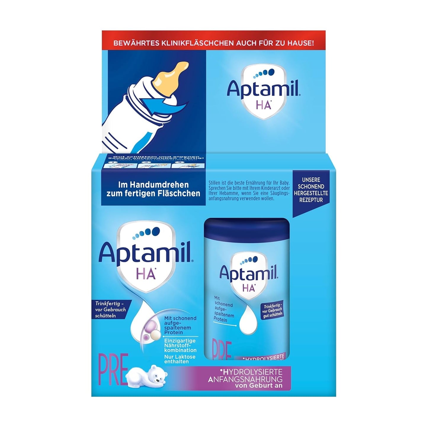 Aptamil HA Pre Ready to Drink – Hydrolyseret mælk til spædbørn fra fødslen – 4 x 2 x 90 ml