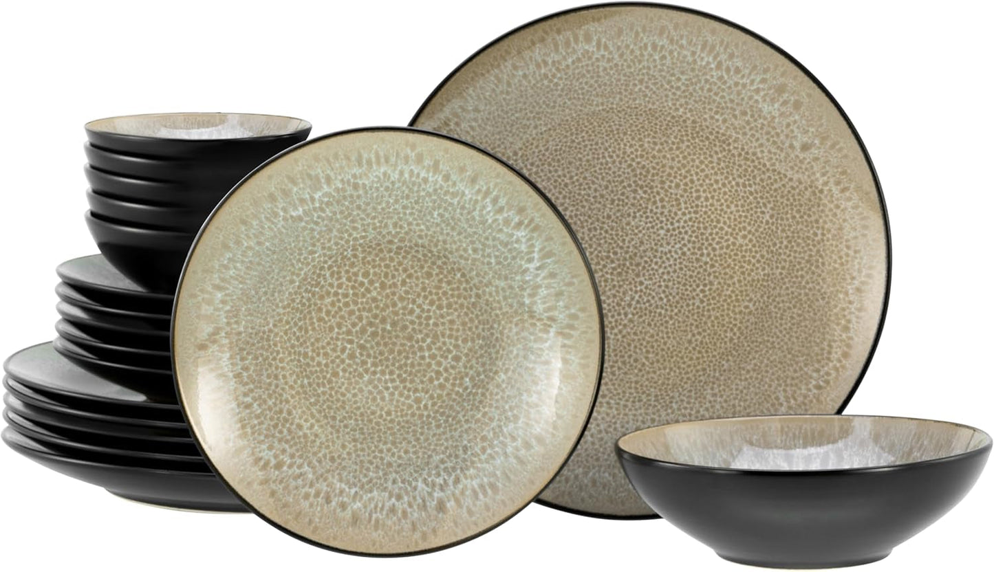 CreaTable, 24464, Malmø Beige-serien, 18-delt porcelænssæt til 6, tallerkensæt af stentøj, Tåler opvaskemaskine og mikroovn, Kvalitetsfremstilling