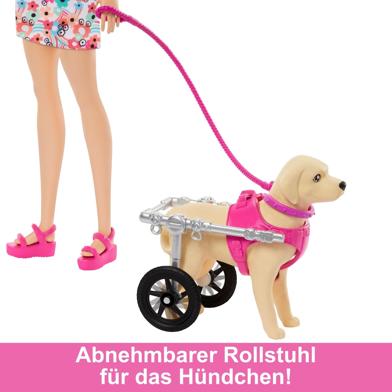 Barbie Dog Duo dukke og tilbehør, inklusive hvalp og stor hund med kørestol, snor, madskål, kæledyrsseng og knoglebelønninger, til alderen 3 og opefter, HTK37