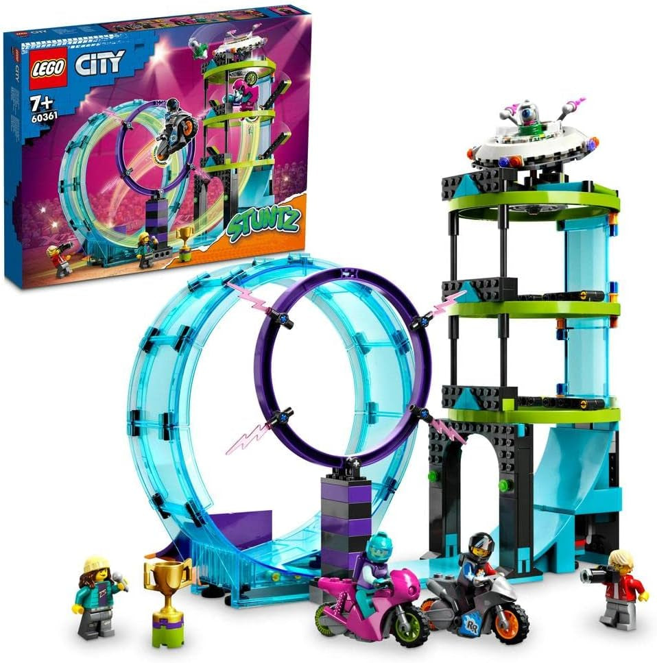 LEGO 60361 City Stuntz Ultimate Stunt Rider Challenge 3I1-stunts for 1 eller 2 spillere med 2-hjulede legetøjsmotorcykler til børn Sæt 2023 Byggesæt Besuche den LEGO-Store Single