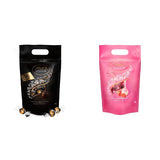 Lindt LINDOR Extra Dark Chokoladekugler og LINDOR Strawberry Creme Chokoladekugler | 1 kg genlukkelig pose | ca. 80 hvide chokoladekugler med jordbærcreme