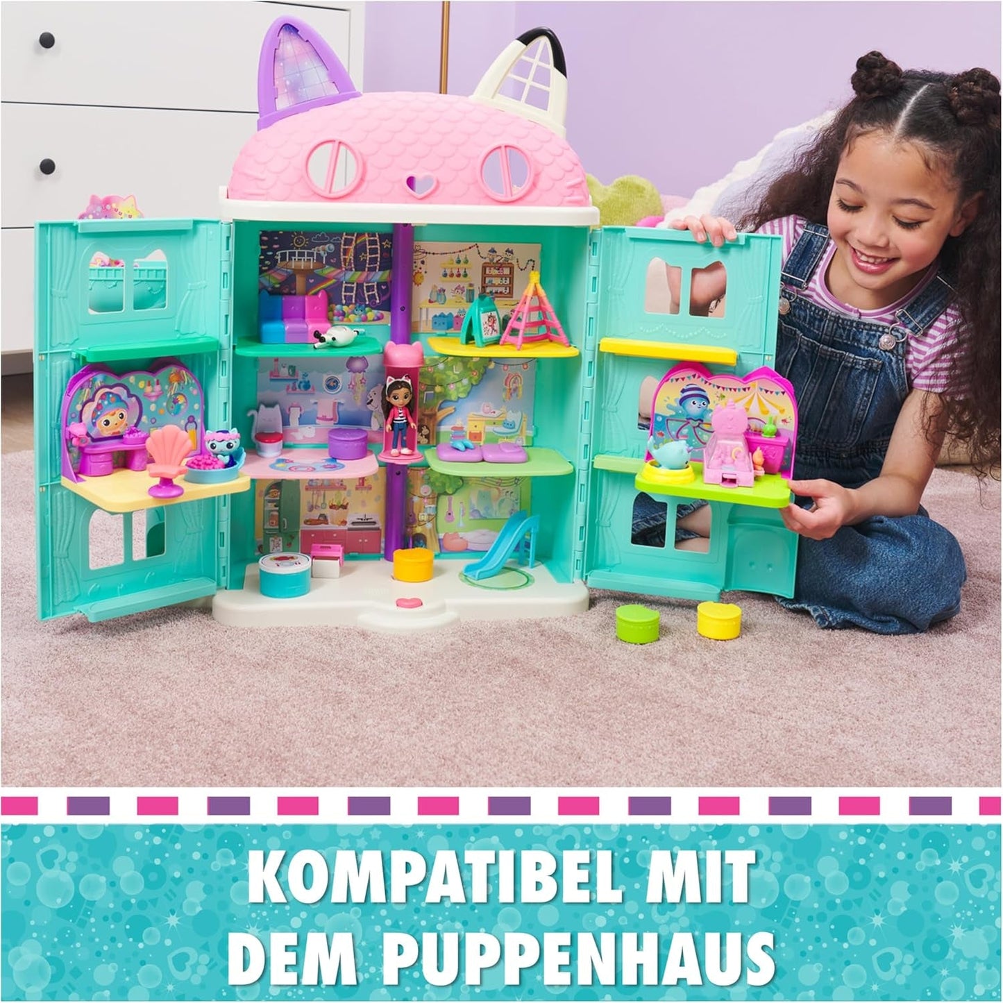 DREAMWORKS GABBY'S DOLLS HOUSE - Deluxe værelseslegesæt, Kitty Narwhale-festlokale, temamøbler og tilbehør, 3+