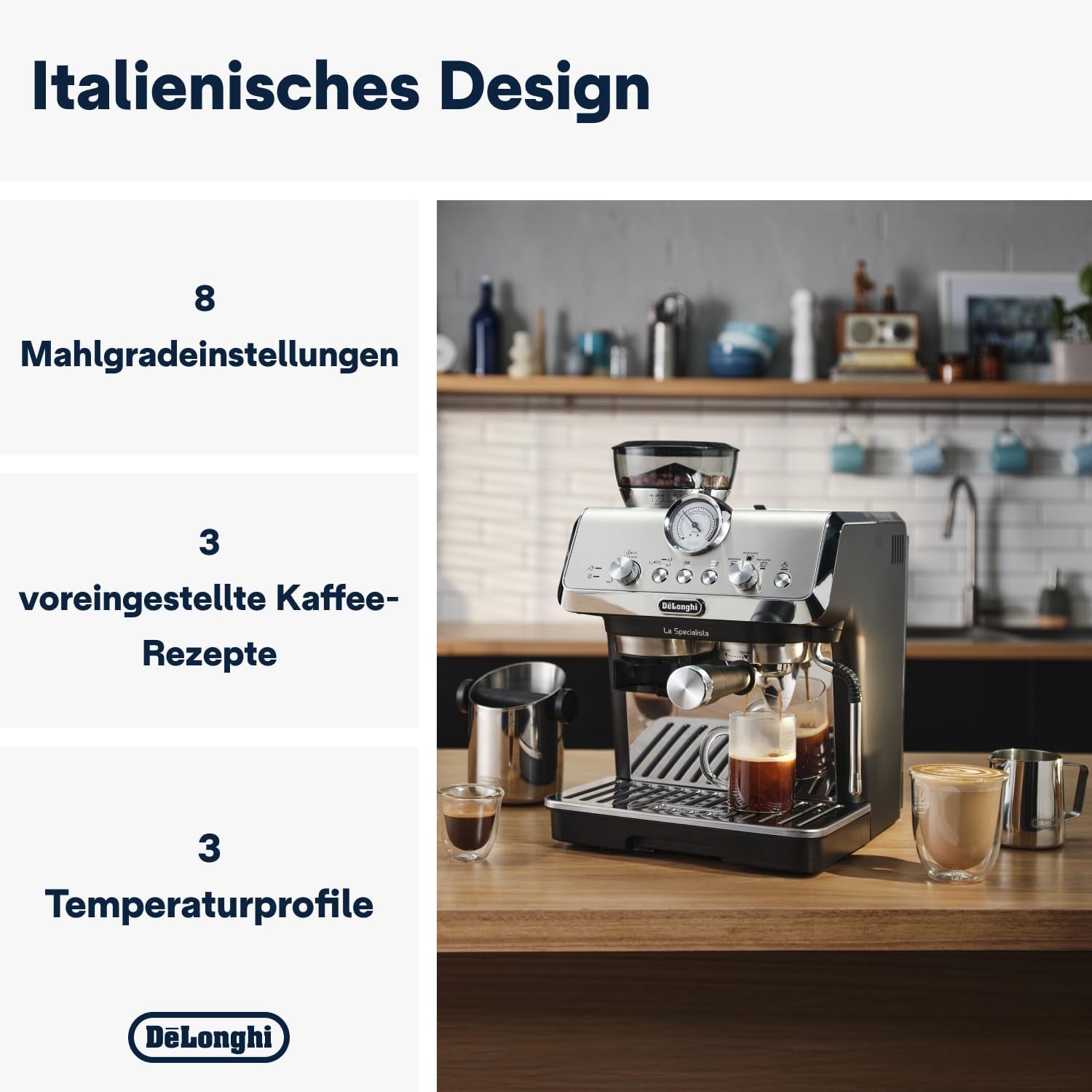 De'Longhi La Specialista Arte EC9155.MB portafilter espressomaskine med kværn, 8 maleindstillinger, 15 bar tryk, 3 temperaturindstillinger, mælkeskummer, 1550W, 1,7L tank, rustfrit stål/sort, inklusive barista kit