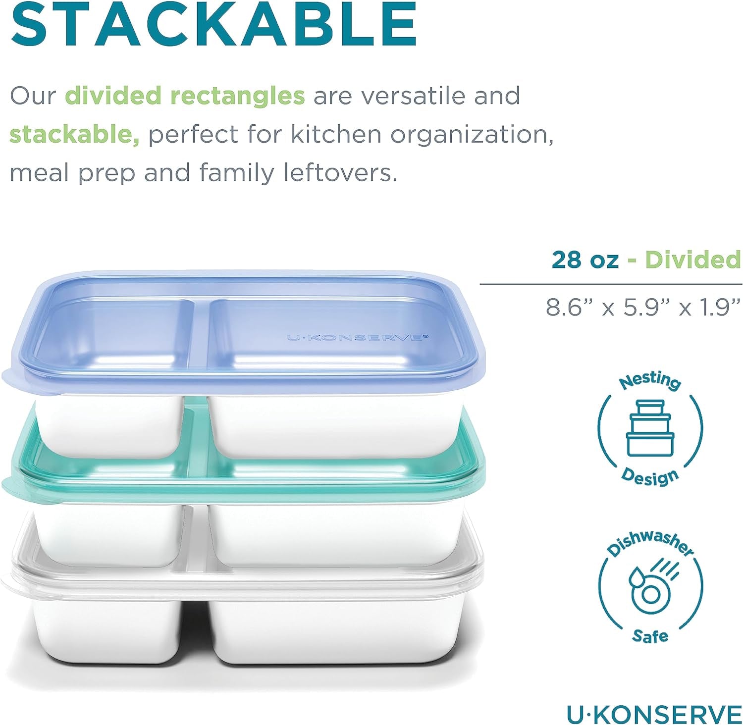 U Konserve - Opdelt rektangulær madbeholder i rustfrit stål med silikonelåg - Island Teal - 28 oz / 825 ml madopbevaringsbokse Naty Shop