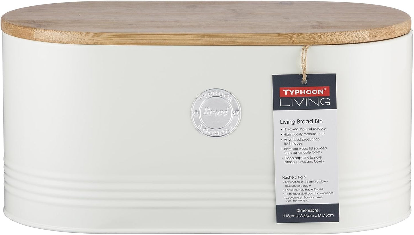 , "Living" cremefarvet brødkurv i rustfrit stål med bambuslåg, creme Madopbevaringsbokse Naty Shop Cream Bread