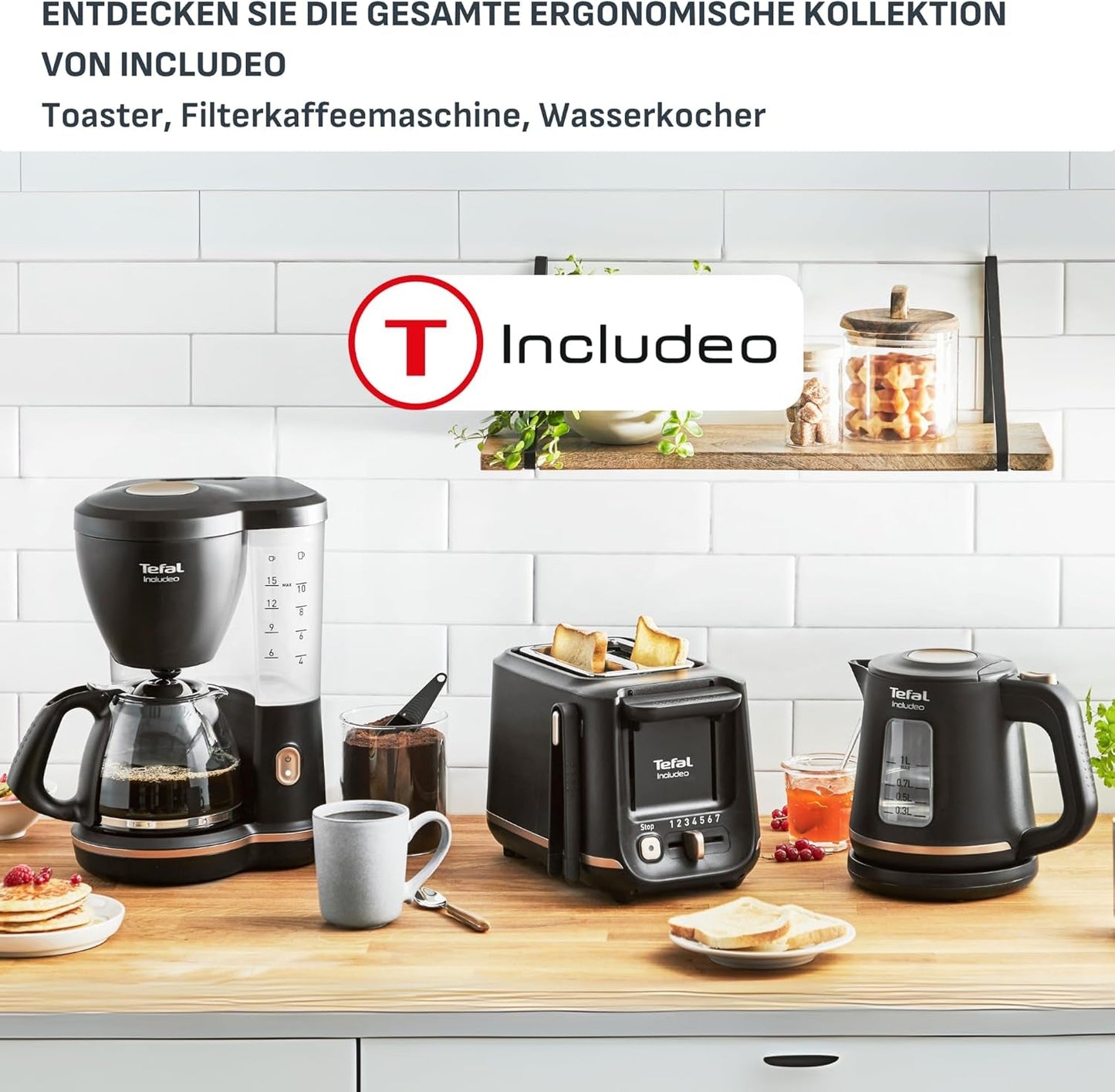 Tefal Includeo Filter Espressomaskine, Espressomaskine Ekstremt nem at bruge, Velegnet til højre- og venstrehåndede brugere, Automatisk lågåbning, 1,25 L, 10 til 15 kopper, CM533811