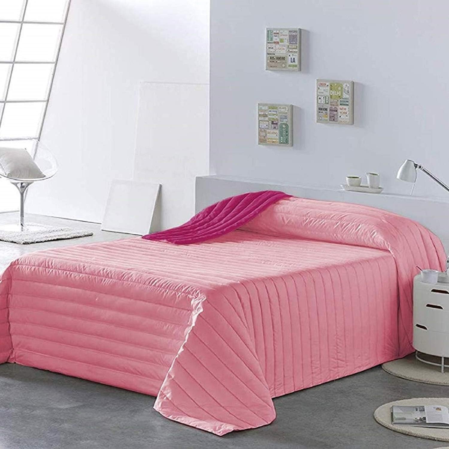PETTI Artigiani Italiani - Enkeltsengsbetræk, dobbeltsidet betræk, springtæppe, midnatsblå, hvid, 100% Made in Italy Dyner og dyner Naty Shop Pink Sengestørrelse 100 (170 X260 Cm)