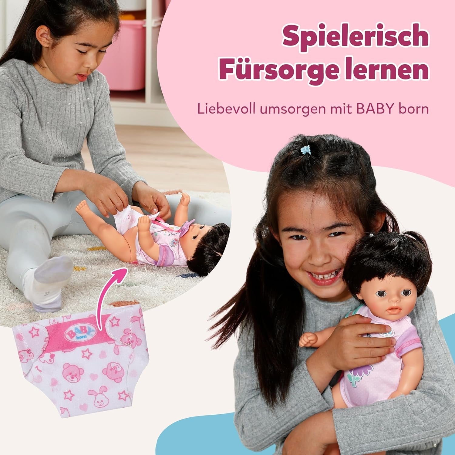 BABY Born Amy - 36 cm dukke - Babydukke med 7 funktioner til småbørn fra 1 år - Virker uden batterier - Inkluderer tilbehør og madras