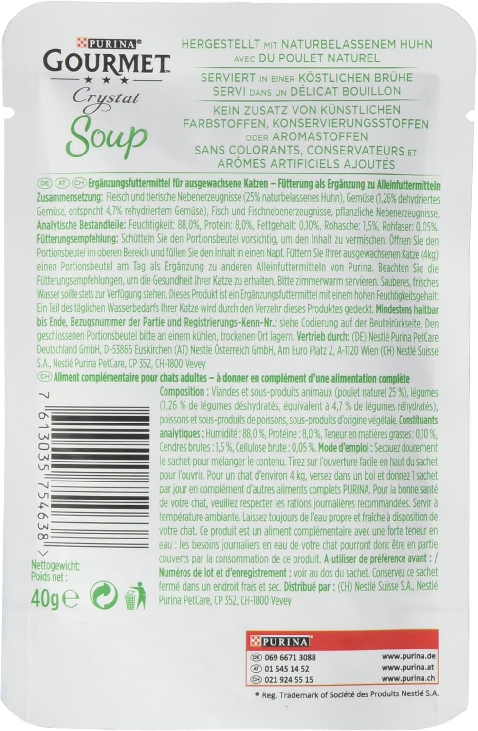 Gourmet krystalsuppe til katte med kylling og naturlige grøntsager, pakke med 32 (32 x 40 g)