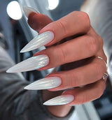 Moonglow Lange Negle Stiletto Mælkehvid Pink Gradient Glitter Cool falske negle med lim Pink Ombre Glitter Kunstige negle
