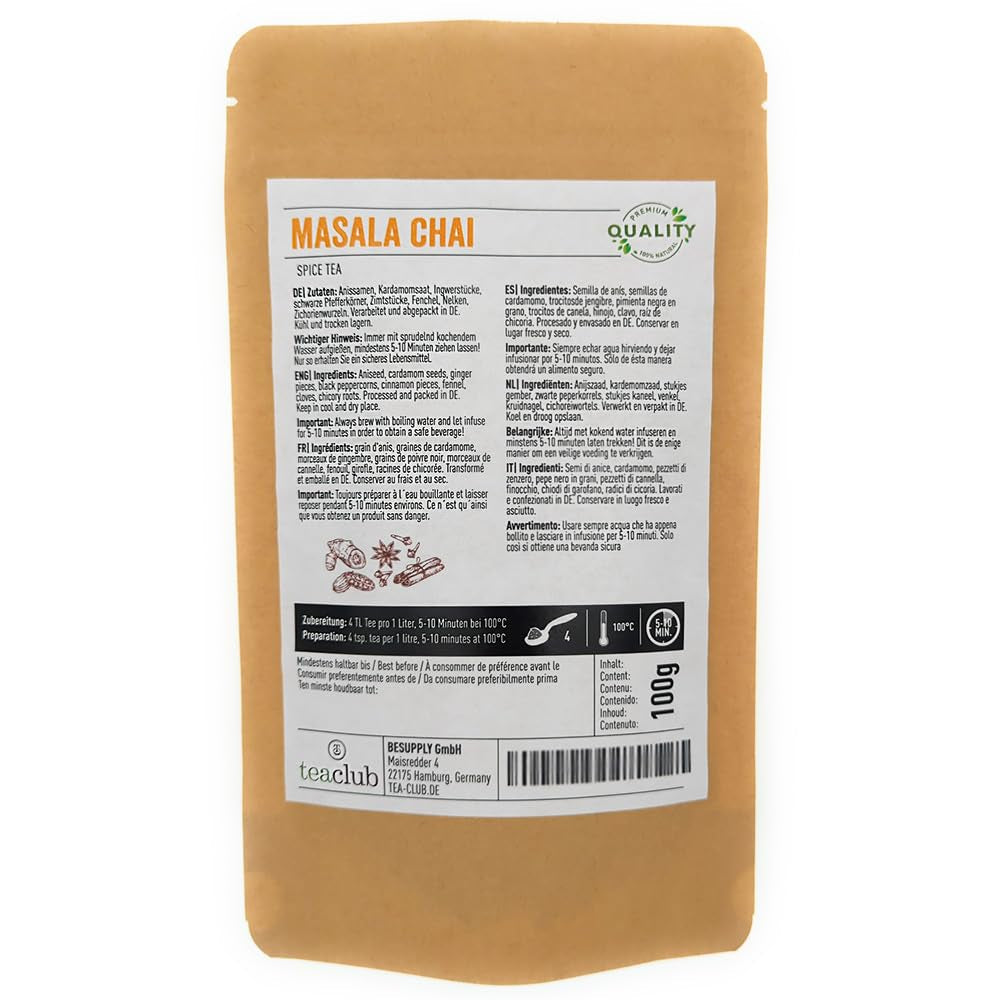 Masala Chai te krydderiblanding 100g, indiske krydderier til chai te eller chai latte, 100% naturlig, uden smag, Teaclub Tea