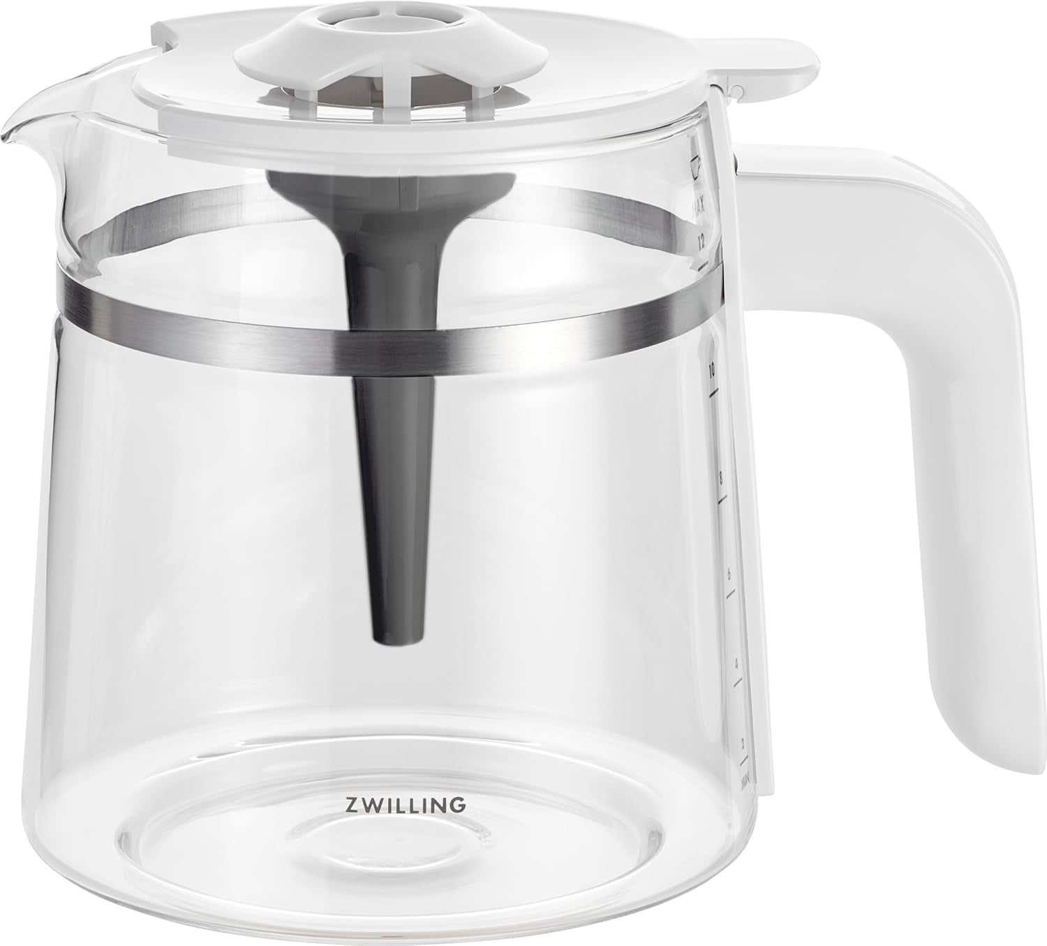 ZWILLING ENFINIGY Filter-espressomaskine med 1,5 l glaskaraffel, espressomaskine med rustfri stålkedel, blomstrende funktion og smart afkalkning, plastik, sølv