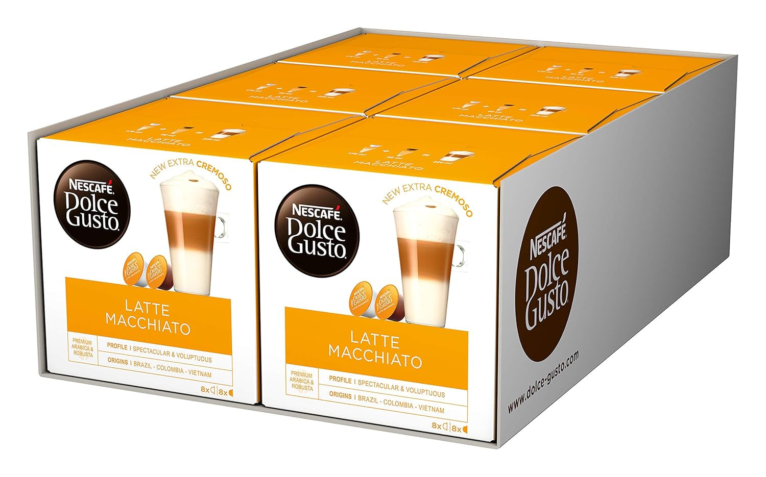 Latte Macchiato | 96 Kaffeekapseln & Latte Macchiato Caramel | 48 Kaffeekapseln | Arabica Robusta blanding | Feines Caramell Aroma og Leckerer Milchschaum