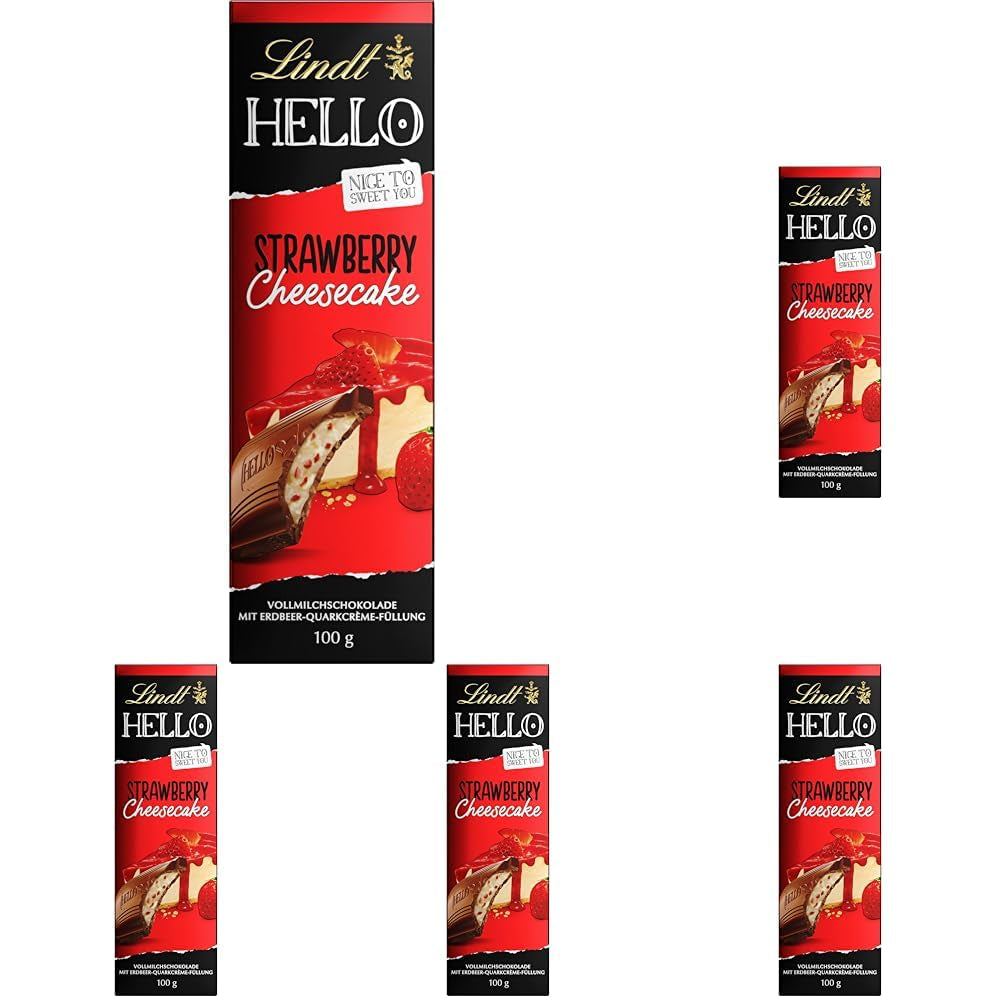 Lindt HEJ Jordbærchokoladecheesecake | Bar 100g | Mælkechokolade med jordbærkvarkcremefyld | Chokoladebar | Chokoladegave (pakke med 5)
