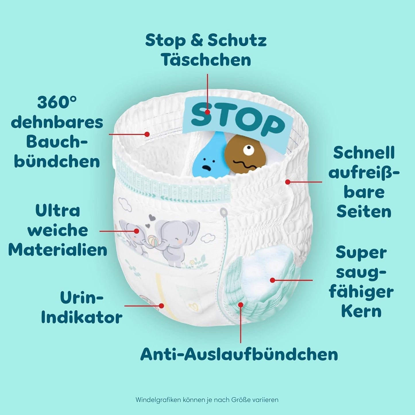 Pampers Premium Protection Pants Str. 7, 123 Bleer, 15 kg+, med 360° justering og bløde anti-lækage manchetter for optimal komfort og beskyttelse