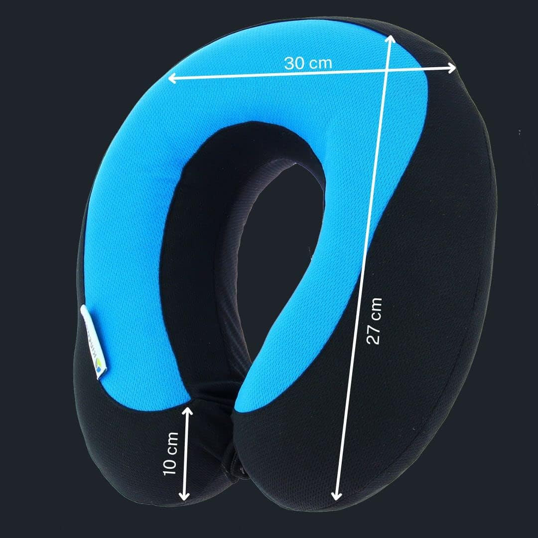 Kine Travel 169803 Gel Nakkepude Fysiogodkendt Ergonomisk rejsepude Sort og blå rejsepuder Naty Shop