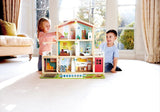 Hape Dukkevilla 10-værelses trædukkehus Kreativt rollespil inklusive møbler og tilbehør Pædagogisk legetøj for 3 år og opefter