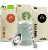 Mate Bio tesæt ● 3 sortimenter af Mate + Dobbeltvægget Mate-krus i rustfrit stål + Bombilla + Brygningsinstruktioner (sort)