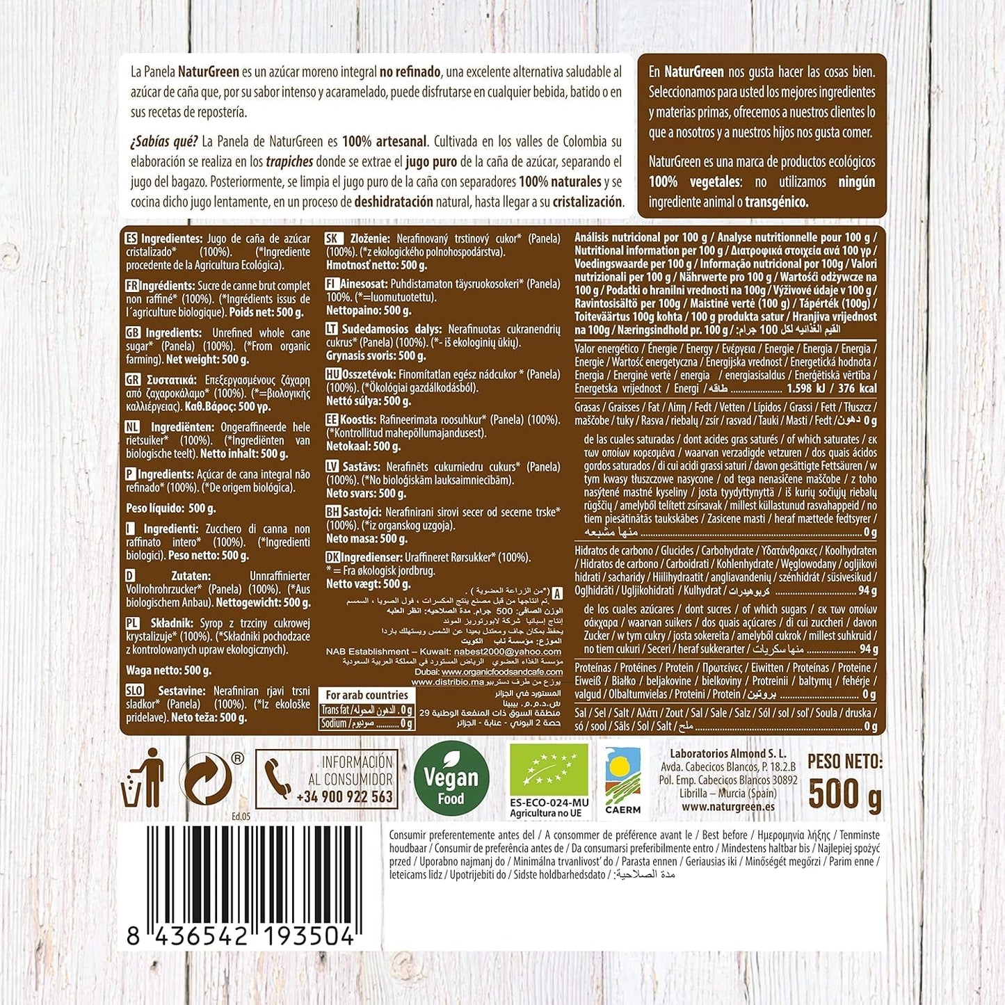 - Økologisk krystalliseret panel, rent sukker, økologisk sødemiddel, naturlig sukkerrørsjuice - 500 g, pakke med 12 sødemidler Naty Shop