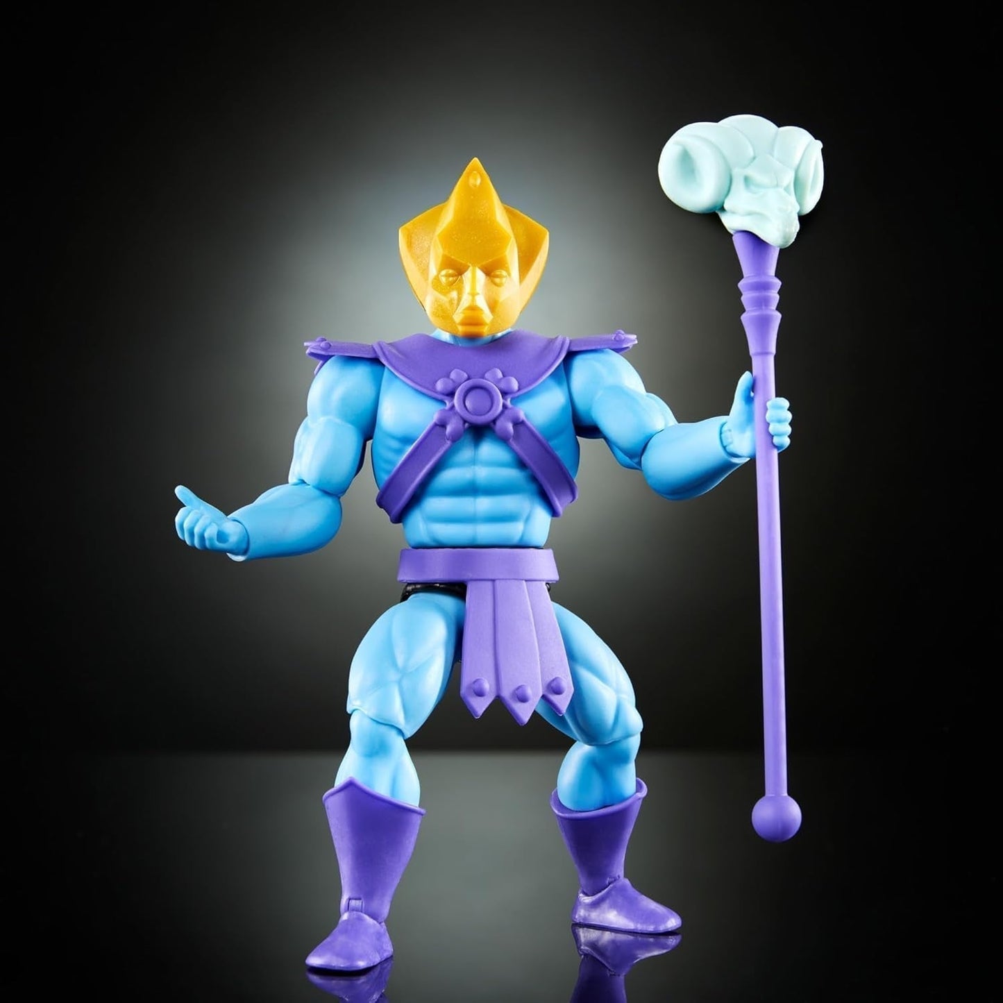 Masters of the Universe Origins legetøj, skeletfigur fra tegneseriesamlingen, skurk stående ca. 14 cm med rustning, stav, sværd og 2 masker, HYD24 Actionfigurer Naty Shop