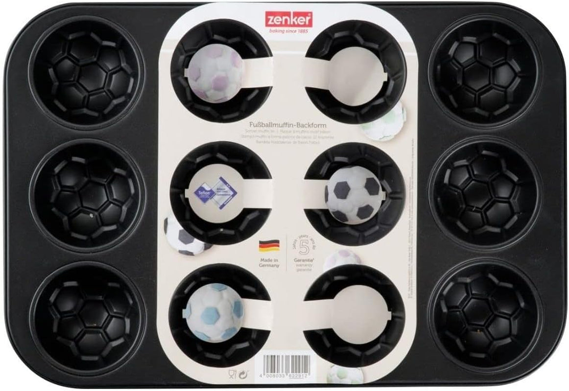 Zenker 12Er Muffinform – Muffinbackblech Für Muffins Und Cupcakes Aus Der Serie Fodboldbagning– Hitzebeständiges 12Er Muffinblech Mit Antihaftbeschichtung, Schwarz Forme og bakker til bagning Naty Shop