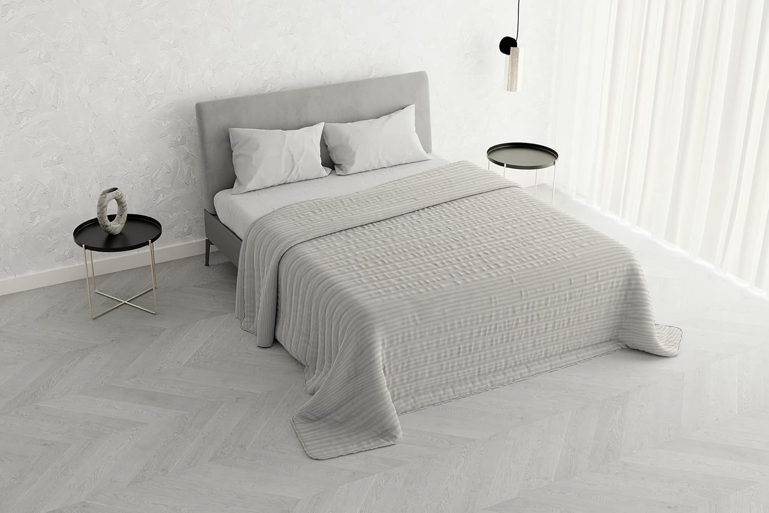 Sommerdyne Satinstriber, polyester, creme, 260X250 Cm Dyner og dyner Naty Shop