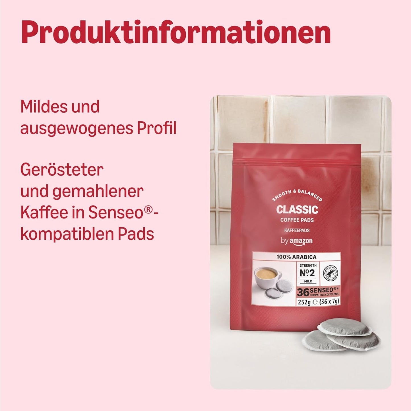 af Amazon Klassische Kaffeepads aus 100% Arabica, geeignet für Senseo-Maschinen, 36 Stück (1 Packung mit 36 ​​​​Stück) – Rainforest Alliance-zertifiziert