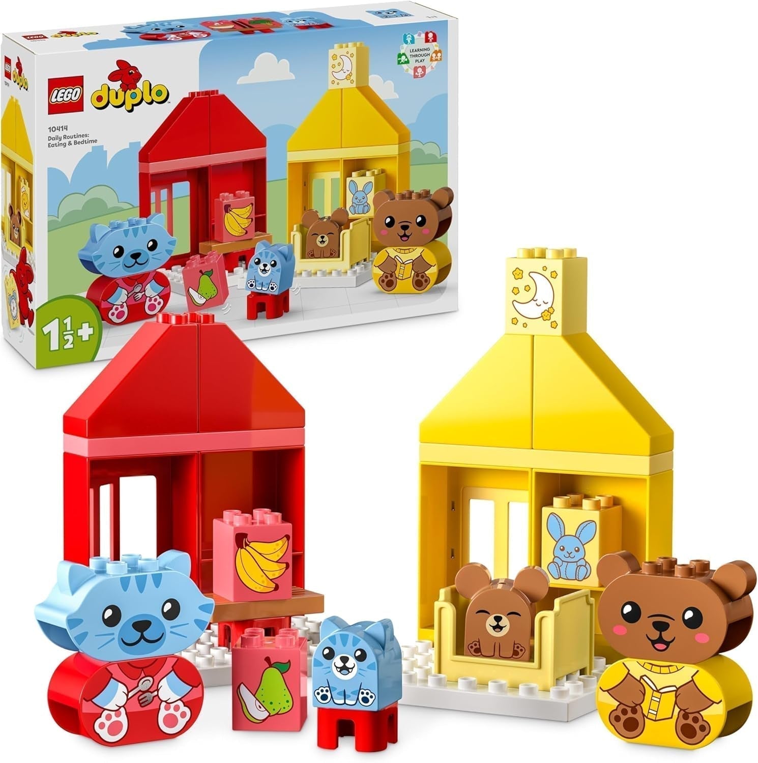 LEGO DUPLO Hverdagsrutiner: Spisning og sengetid, læringslegetøj til småbørn til fremme af social og følelsesmæssig udvikling, med 4 dyrefigurer, gave til børn fra 18 måneder 10414 Byggesæt Besuche den LEGO-Store Standardtitel