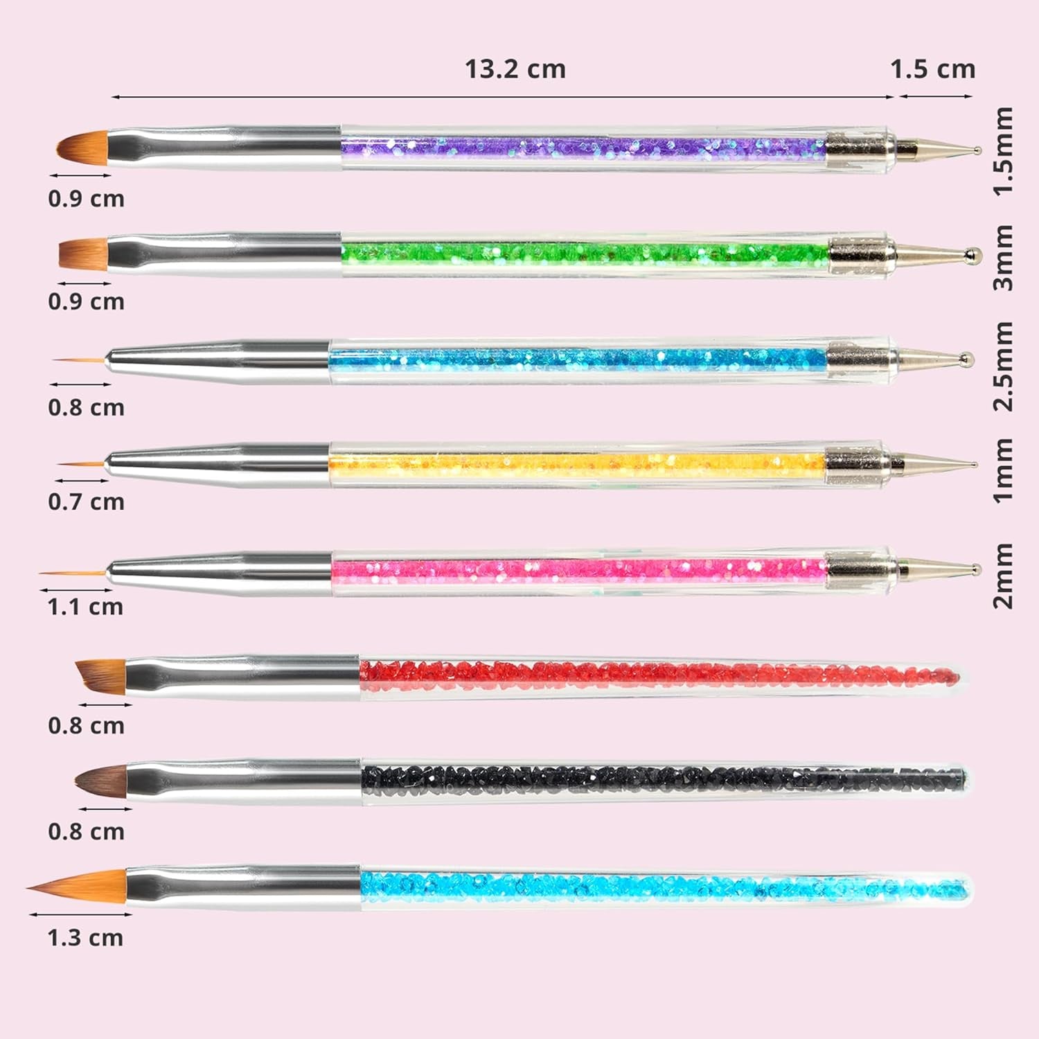 8 Stück Nagel Pinsel, Nagelkunstpinsel Pinsel Sæt, Pinsel Für Nägel Mit Doppelkopf Nail Art Pinsel Sæt Dotting Pen Og Gel Børste til negle Præzise Pinsel Für Nageldesign Und Verzierungen