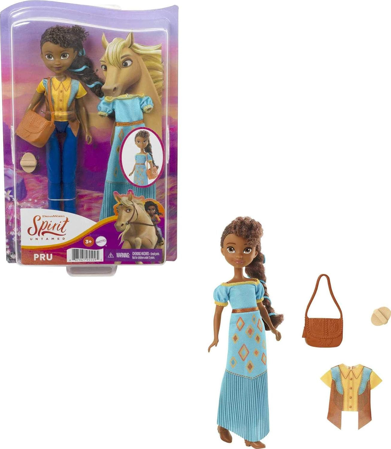Dreamworks Spirit GXF18 - Spirit - Gratis og utæmmet moderigtig sjov Pru-dukke (18 cm), 2 moderigtige outfits og tilbehør, 7 bevægelige led, fantastisk gave til børn fra 3 år og opefter