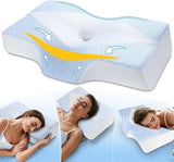 Memory Foam Nakkepude Ergonomisk ortopædisk pude til nakke- og skuldersmerter - Kølende sovepude til side-, ryg- og mavesovende med nakkestøtte Cervikale ortopædiske puder Naty Shop Blå Hvid(63,5Cm*40,6Cm*10,7/13,2Cm) Blau Weiss (63,5 cm*40,6 cm*10,7/13,2 cm)