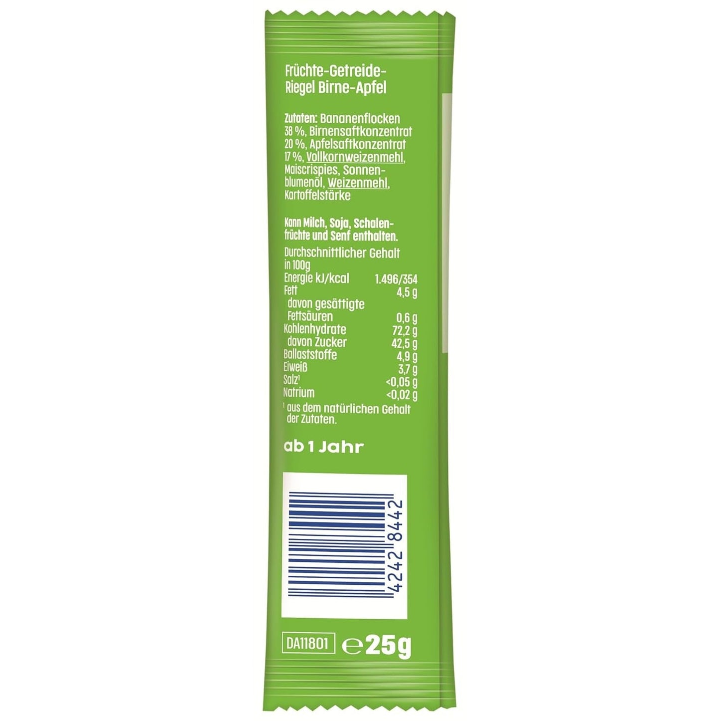 Pære-æble frugtbarer (20 x 25 g), kun sødet med frugt, perfekt snack mellem måltiderne, tilberedt af strengt kontrollerede og udvalgte ingredienser.