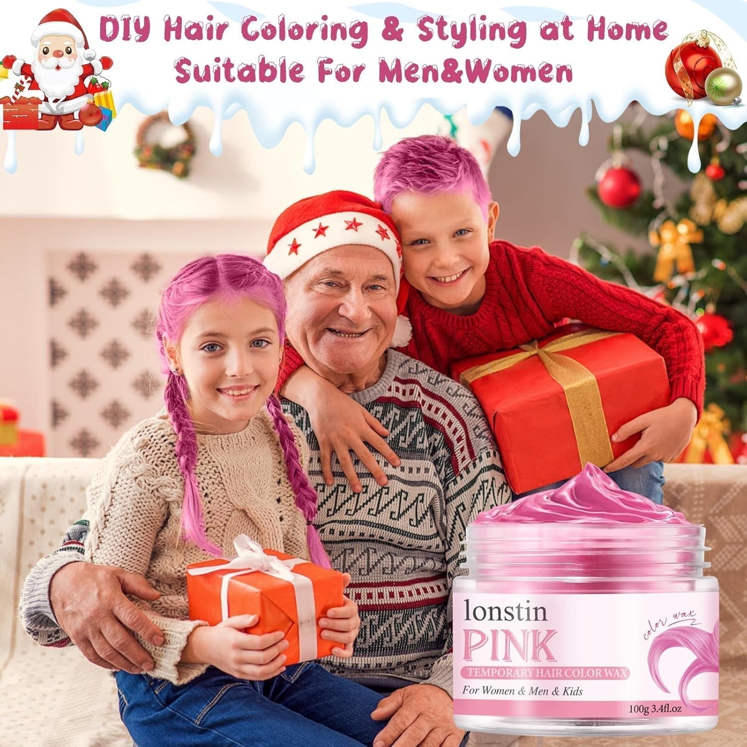 Vaskbar Pink Midlertidig hårfarve Midlertidig hårvoksfarve Naturlig frisure Pomade Vaskbar hårfarve til mænd Kvinder Fest Cosplay Halloween Jul Hårfarve Naty Shop