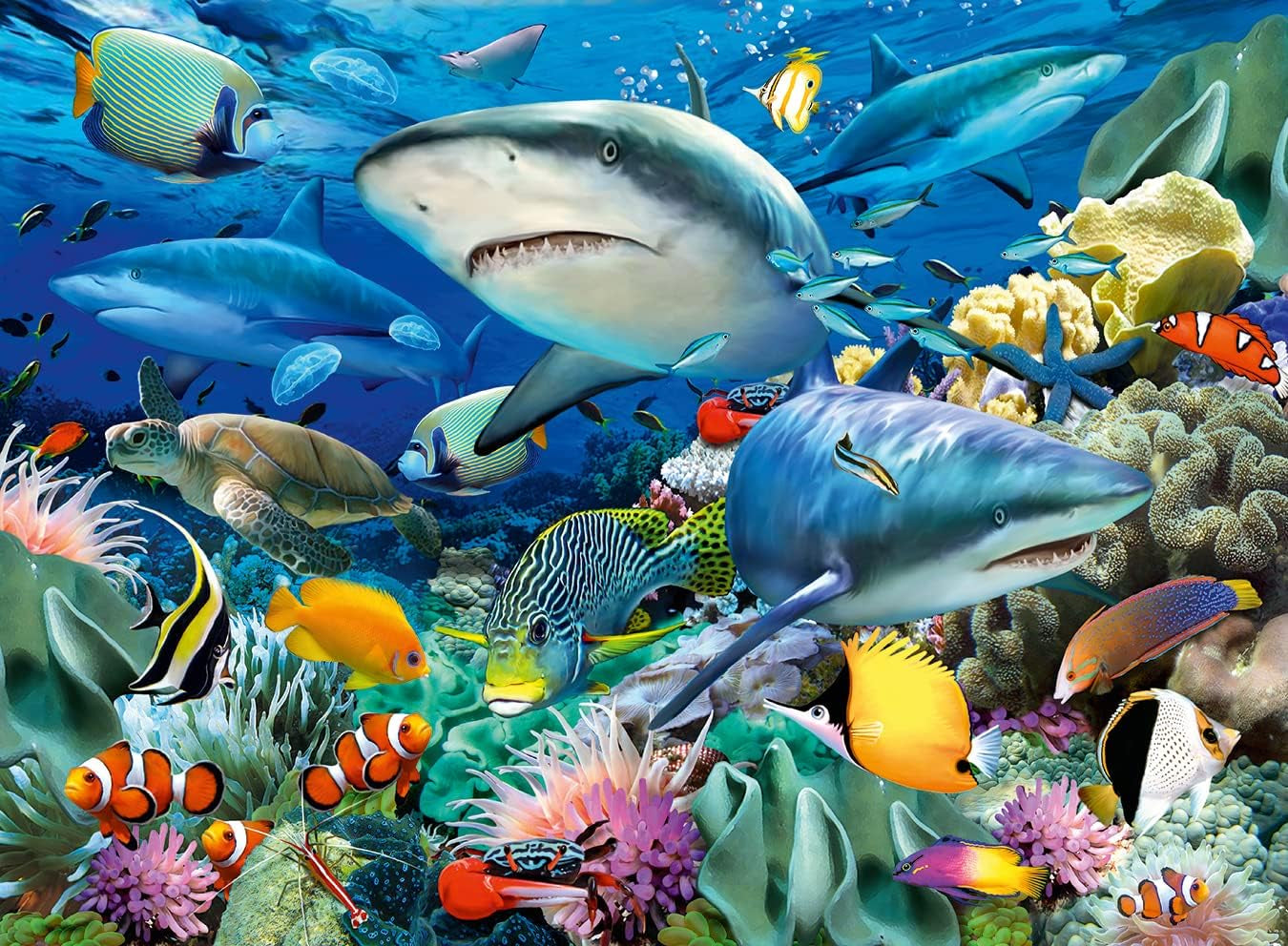 Ravensburger puslespil til børn - 10951 Reef Of Sharks - Puslespil med undervandsverdenen for børn fra 6 år, med 100 brikker i Xxl-format Puslespil Naty Shop